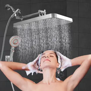 RLKDKJ ,13 inch shower head, with 3 modes and water stop key handheld spray combination, high-pressure waterfall shower head, with 11 inch full brass adjustable extension arm, full brass 3 types of shower diverter, 59 inch stainless steel hose