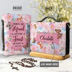 When I Am Afraid I Put My Trust In You Verse Women Holy Bible Bags PU Christian Bags Exquisite Gifts Study Book Storage Boxes Organiser Decoration
