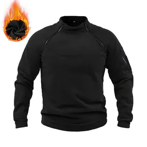 Men's Solid Color Fleece Lined Sweatshirt with Side Double Stitch Zipper Stand Collar and Cuff Zipper Pockets for Autumn Winter fathersdaygift