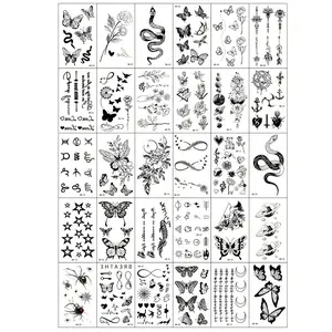 30 Creative Temporary Tattoo Stickers, Butterfly Flower Design, Suitable for Fingers, Wrist, Body Small Areas