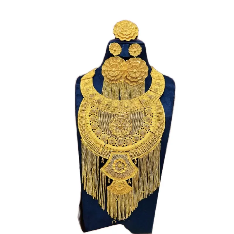 The 24k gold plating adds a golden hue, enhancing its  overall appeal. , 5 Grams Polished Necklace set perfect for Bridal