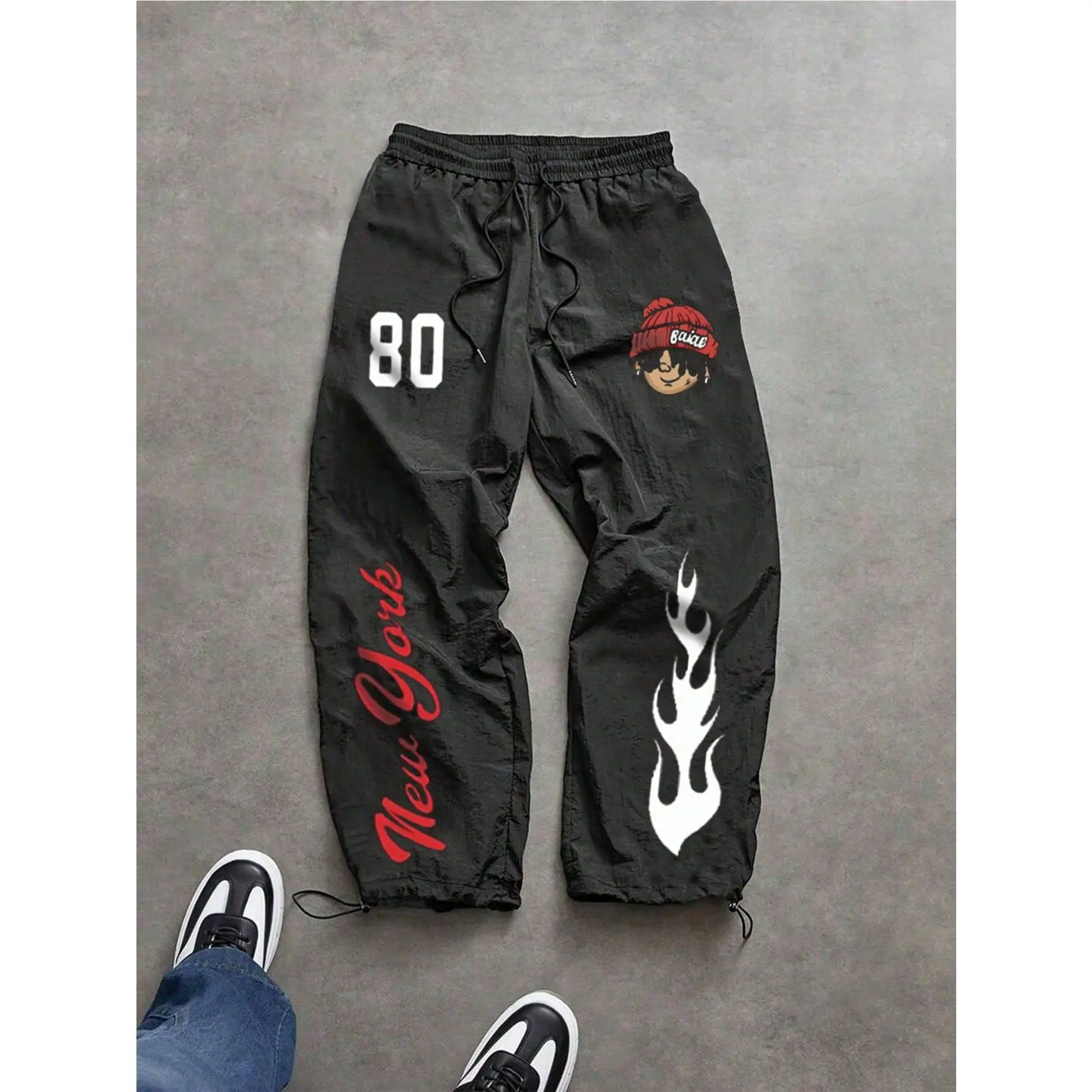 Men's Baggy Sweatpants with Letter Print, Sporty Chic Drawstring Joggers for Athletic Workouts & Sofa Days, Drawstring Waist, M, Graphic Joggers