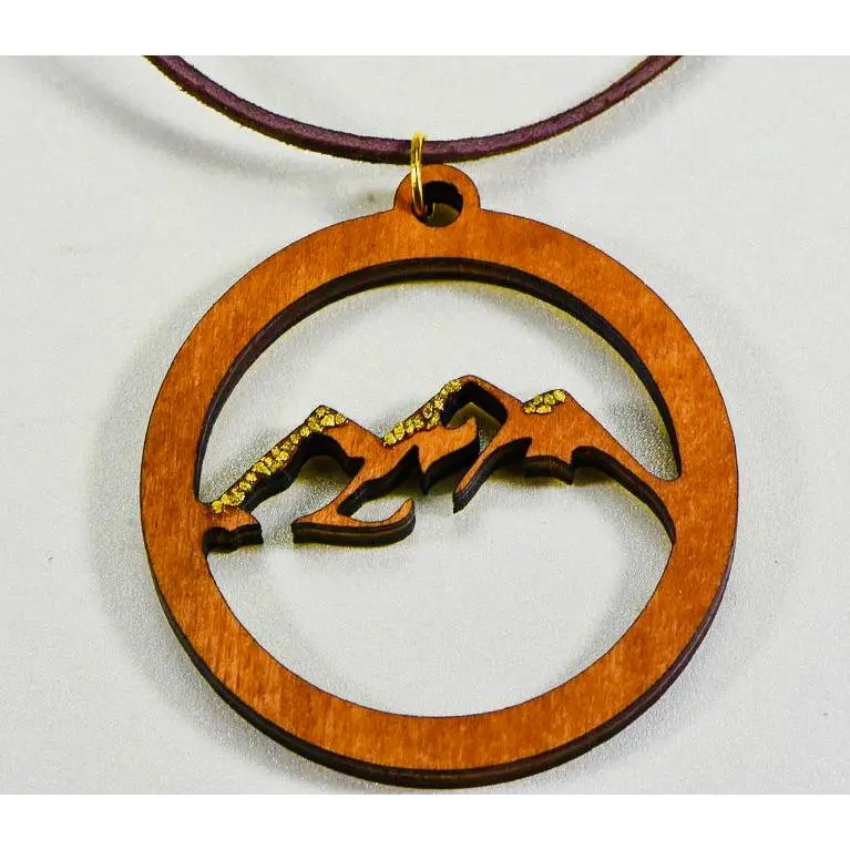 Laser Engraved Necklace "Mountain Scene"  w/ Natural Gold Nuggets