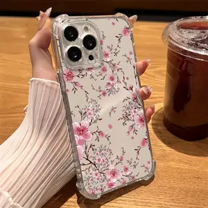 Anti-Drop Transparent Protective Phone Case, Cherry Blossom Design, Shockproof Cover for iPhone 15 Series & More, Ideal Gift for Loved Ones