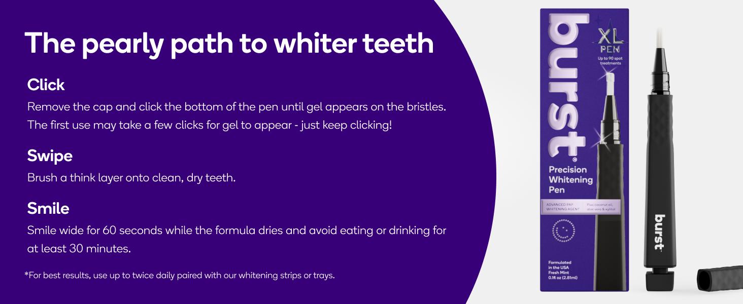 BURST Precision Whitening Pen, 9% HP, 45 Whitening Treatments, Enamel Safe, Vegan, Paraben Free, Delicious Flavor, 1 Count Brush Coconut