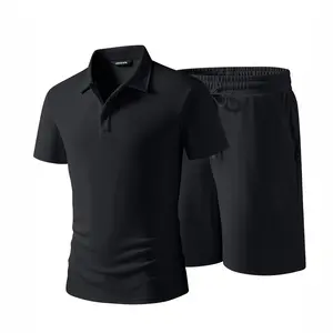 JMIERR Men's Casual 2 Pieces Summer Outfits Knit Textured Short Sleeve Polo Shirt And Shorts Vacation Beach Set for Men