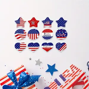 12 Piece/24 Piece/36 Piece April 7th Tree Decorations, Shiny Star-Shaped Wooden Tree Ornaments, Patriotic Hanging Decor, Home Decor Ornament, Party Decor for Festive Celebrations