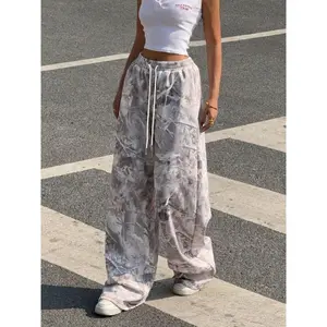 Women’s Camo Print Knit Pants, Loose Fit Casual Sporty Style, Comfortable All-Season Wear, Elastic Waistband Design