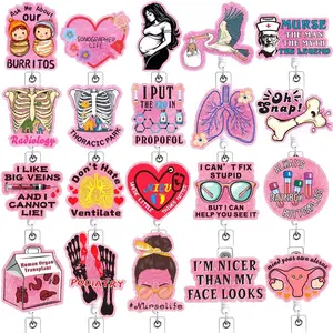 20 count  Cute Nurse Badge Reel Retractable Accessories Bulk Funny Healthcare  Badge Holder Pack Fun Nicu Labor & Delivery Uterus Xray Badge Clip RN  Social Worker CNA ID Tag Card