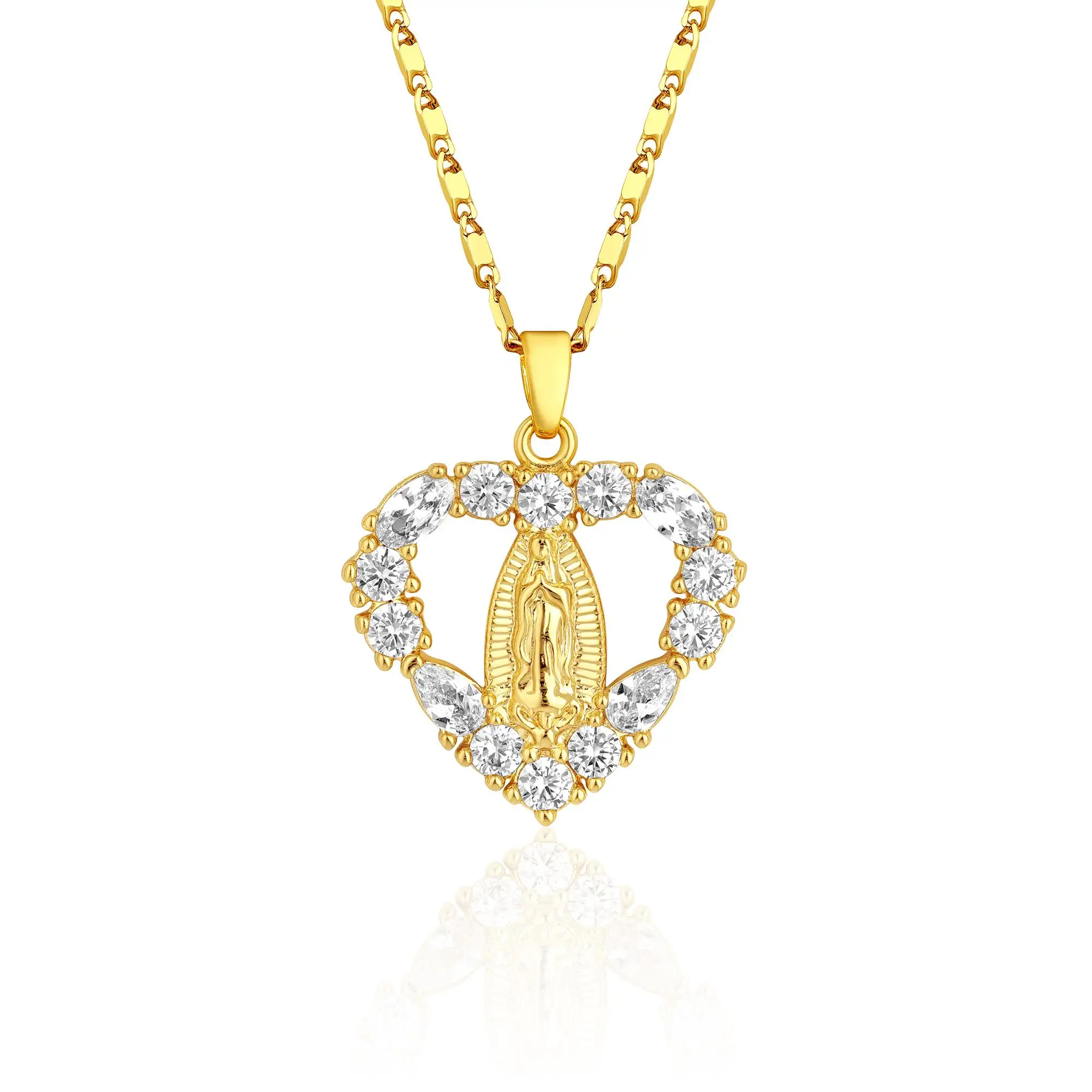 Mytys Love of Mary Heart Pendant Necklace Virgin Mary Cubic Zirconia Charm Necklace Luxury Jewlery Gift for Women & Bridal Outdoorfun Jewellery