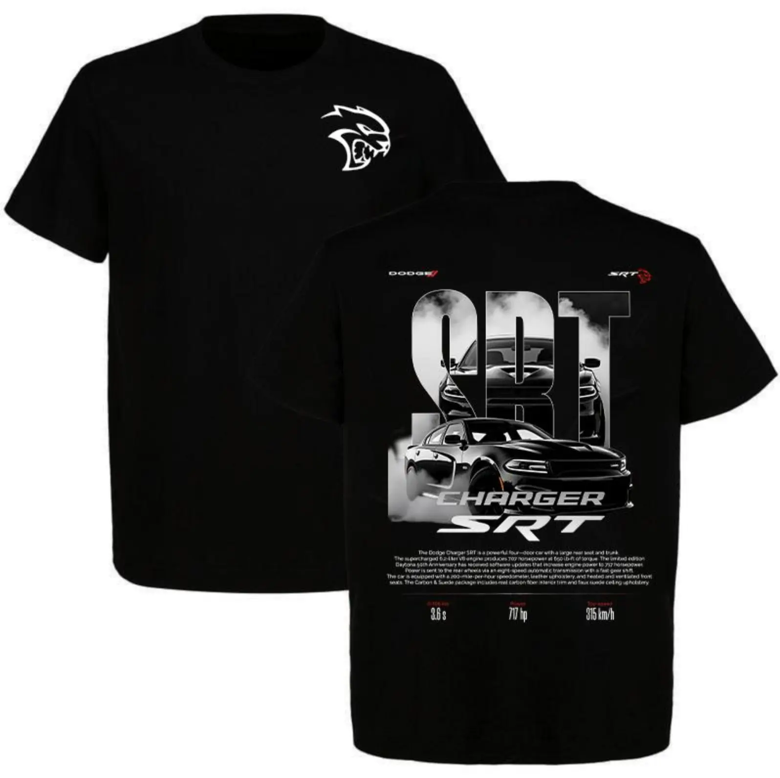Dodge Charger SRT Hellcat TShirt - Sweatshirt - Hoodie, Mopar Streetwear Tee, Muscle Car Graphic Shirt, Performance Car Gift for Men, 717HP Racing Apparel