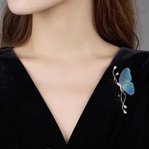 Blue Butterfly Brooch for Women, Elegant Embroidered Design, Unique High-End Pin Accessory, Perfect for Western