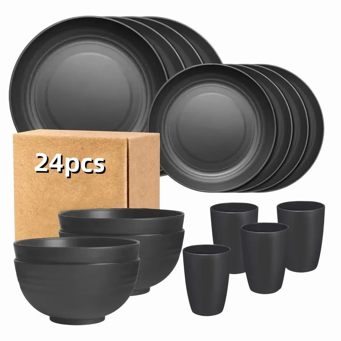 Wheat Straw Camping Dinnerware Sets - 12pc/24pcs/36pcs Reusable Plastic Dishes, Plates, Bowls, Cups, Dishwasher Safe, Microwave Safe for Outdoor Camping, Picnics, Parties, Party