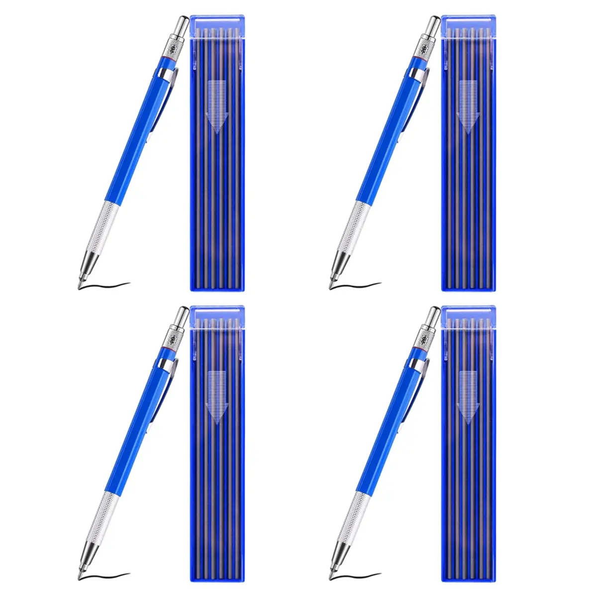 Sports & Outdoor Protective Gear Marking Set - 4-Piece Silver Streak Welders Pencils, 48 Round Silver Refills, Mechanical Type Metal Carbide Scriber Pens for Smooth, Rough, Wet, Dry Surfaces (Ideal for Pipe Fitters, Builders), Stationery Writing Tools