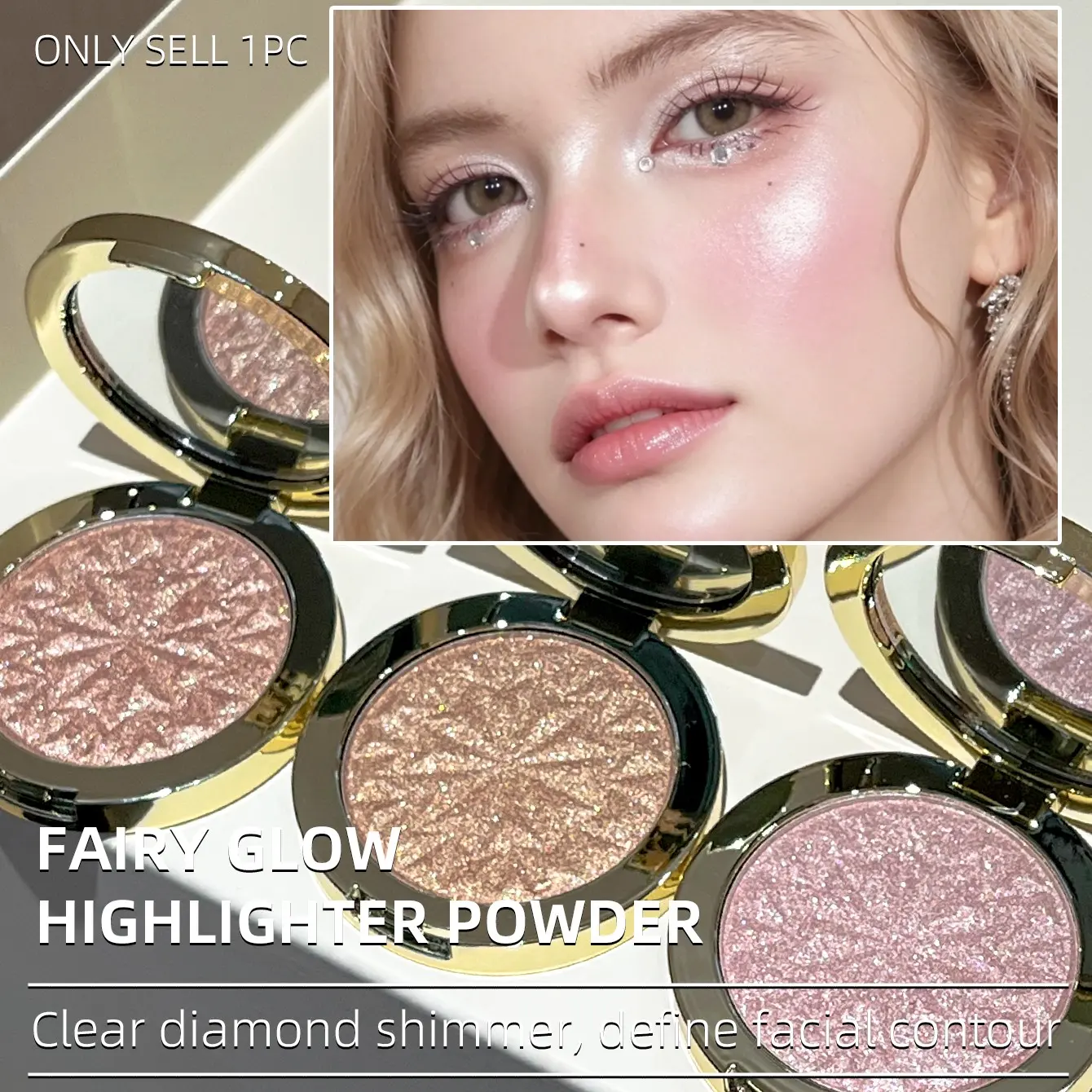Clear Diamond Dust Highlighter Powder, Illuminator Highlighter, Cosmetics Highlighter, Glowy Highlighter, Multi-Use Pearl Finish, Natural Glow, Daily Use, Perfect for Dates and Commutes, Facial Contouring Makeup, Creates Radiant Skin Tone