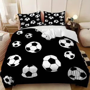 Bedding Set, Soft Bedding Sets - 3pcs Black and White Soccer Football Pattern Down Comforter Set (1 comforter cover + 2 pillowcases, filling not included), soft and comfortable, suitable for family bedrooms and guest rooms