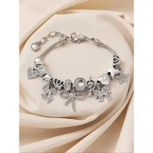 Women's Elegant Bow & Heart Design Charm Bracelet, Exquisite Trendy Charm Bracelet, Fashionable Jewelry for Women & Girls As Gift, Adjustable Bracelet, Heart Shaped Bracelet