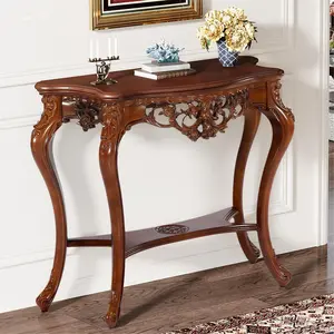 Tribesigns 38'' Antique Console Table for Entryway, Victorian Half Moon Design with Hollow Floral Apron & Cabriole Legs