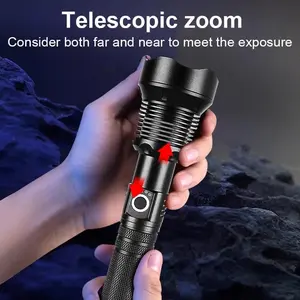 990000 High Lumens Rechargeable Flashlight XHP90.2 Super Bright Zoomable 5 Modes IPX7 Waterproof Tactical Flashlight for Camping Emergency Outdoor Lightweight Powerful