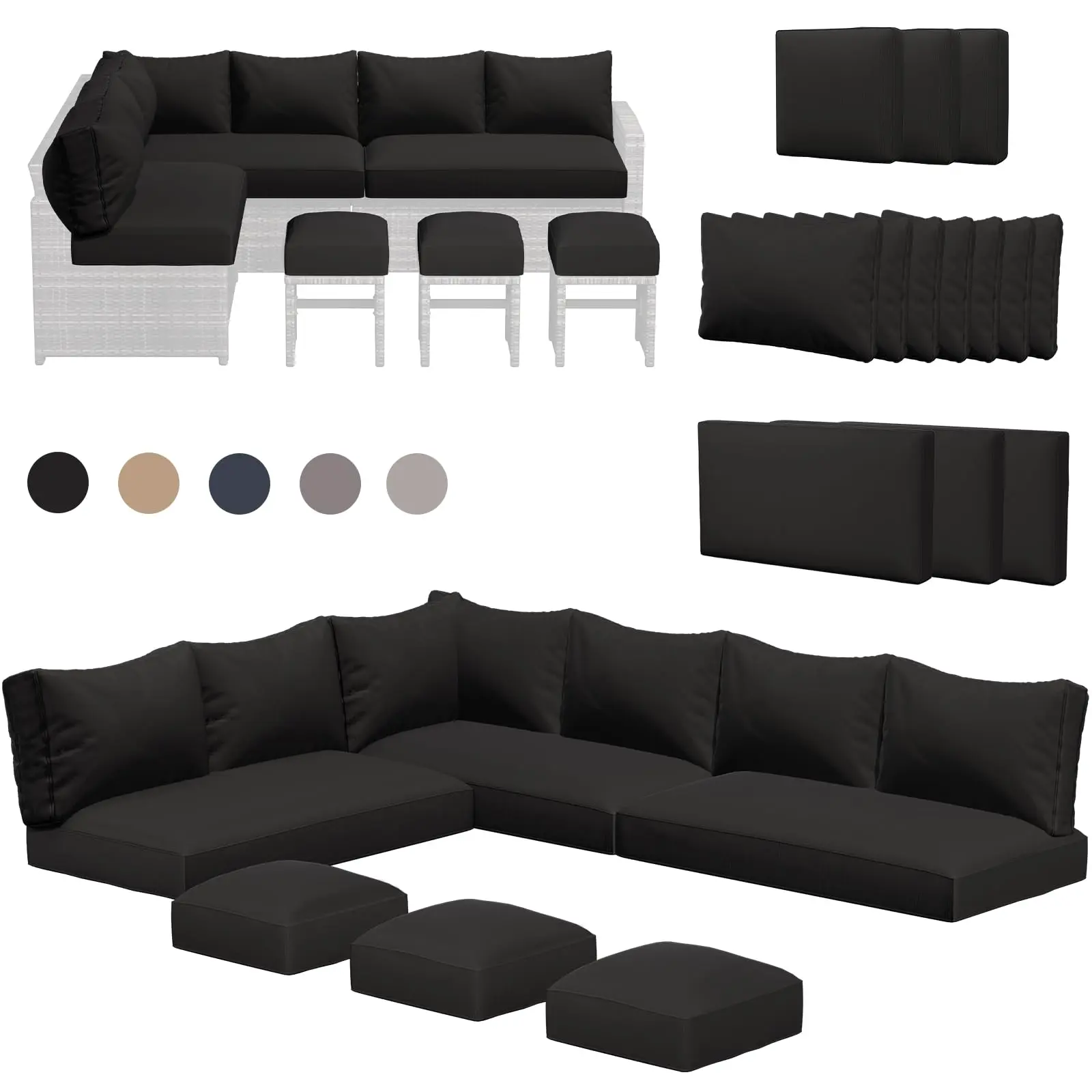 YODOLLA Outdoor Cushions, 4 inch Memory Foam Patio Replacement for Outdoor Furniture, Fits 7-Seats Sectional Rattan Conversation Set, Splashproof Covers