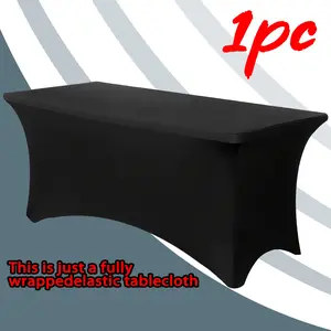 Rectangular Full Coverage Tablecloth, Polyester Elastic Washable Wrinkle-Resistant, Indoor Outdoor Use, Perfect for Events and Parties