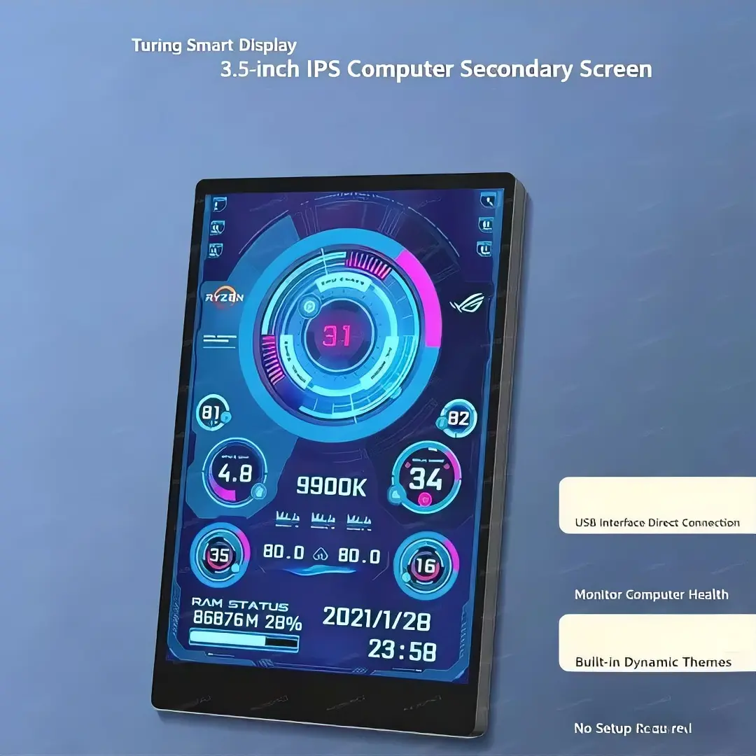 Turing Smart Display 3.5-inch IPS Computer Secondary Screen 320 x 480 USB Display for PC with Dynamic Themes