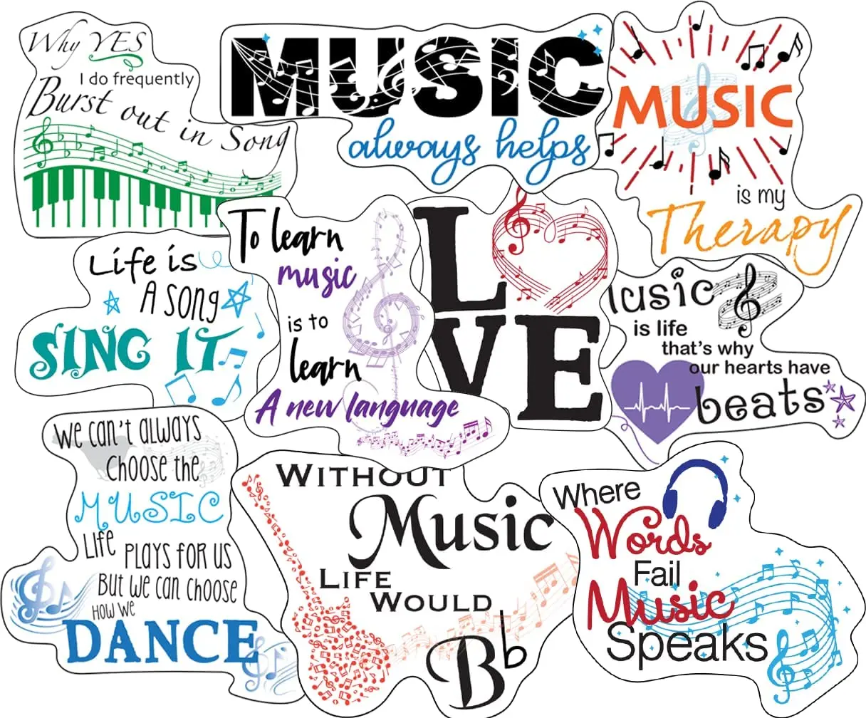 Music Stickers, Ten Vinyl Stickers Supporting Music, Great Music Gift, Decorative Stickers