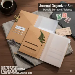 Aesthetic Journaling Inserts Notebook Accessories (Kraft Paper Folder-Zipper Pouch-elastic cord) For Travelers Notebook Scrapbooking Essentials Paper Organizers