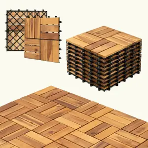 27pcs Deck Tiles - 11.8"x11.8" Interlocking Natural Solid Acacia Wood for Outdoor & Indoor, Patio Garden, Balcony, Poolside - Natural Color