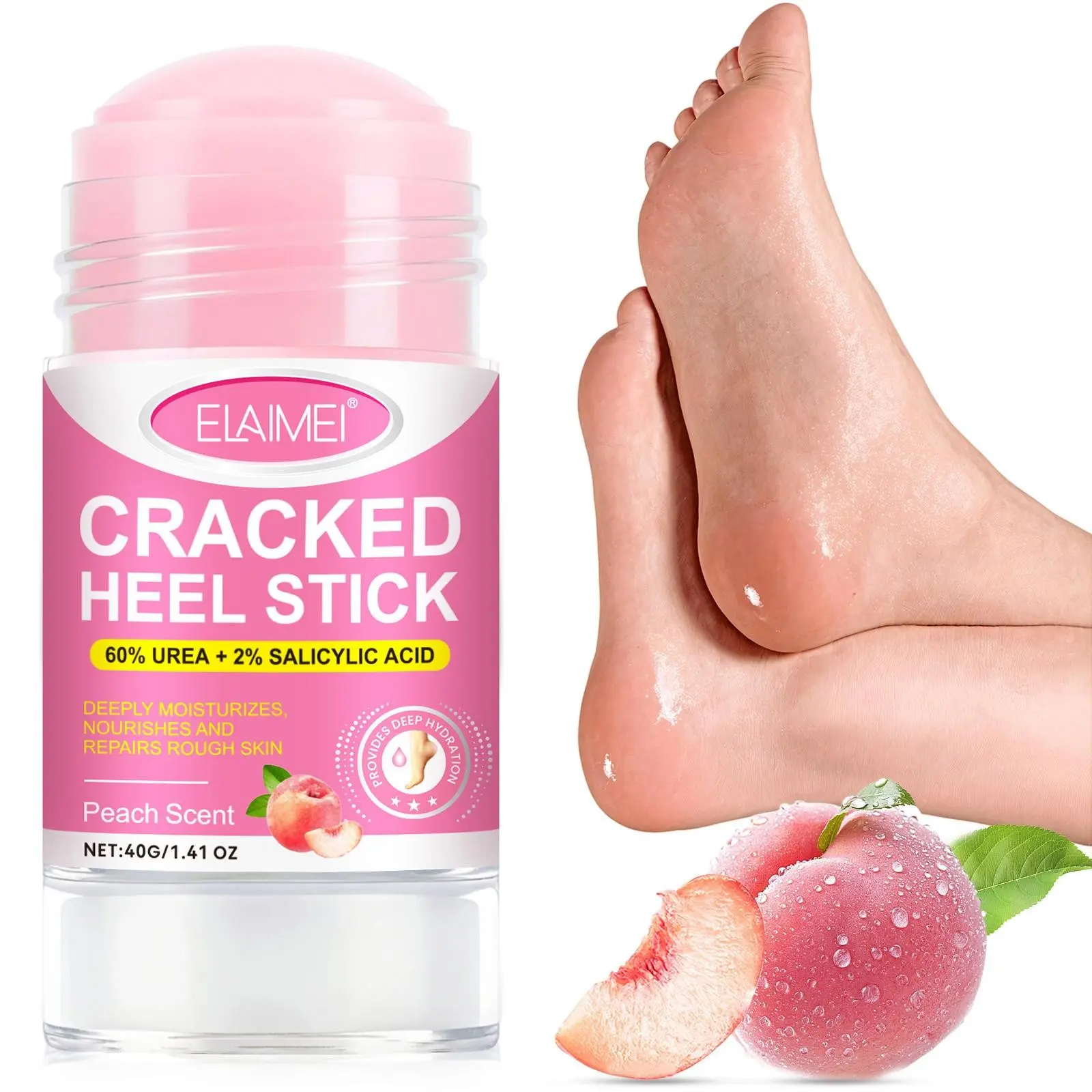 40g Peach Flavor Scent Foot & Hand Cream Stick, Intensive Foot Care, Cracked Heel Repair, 1 Count Deep Moisturizing Hydrating Exfoliating Hand Cream, Hand Lotion for Dry Cracked Hands, Body Lotion for Women and Men, Moisturizer