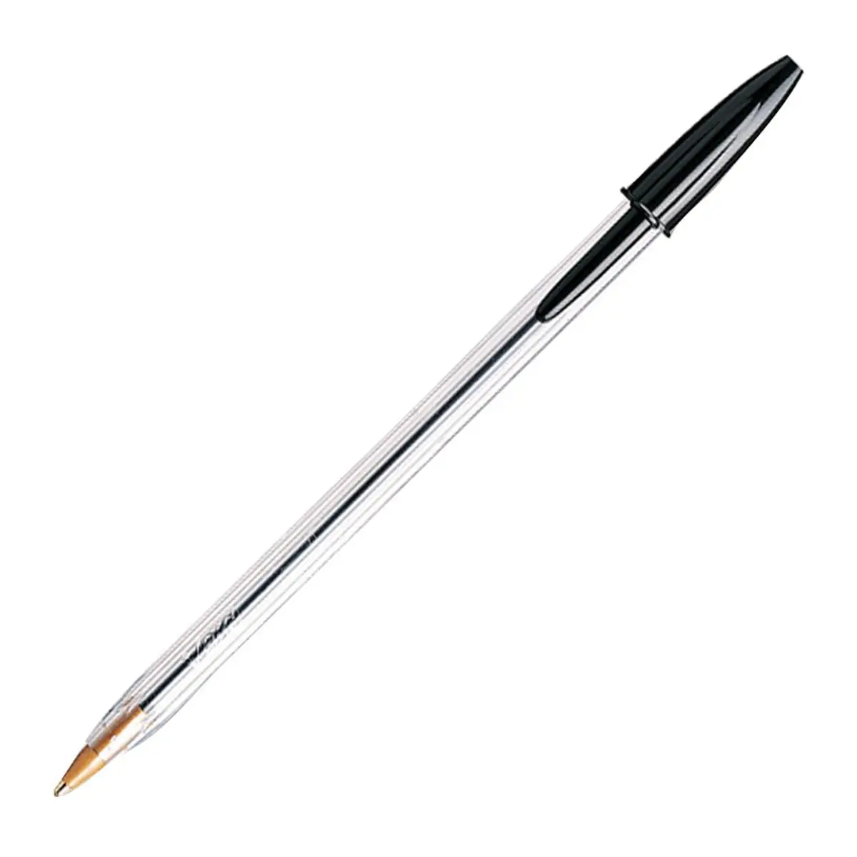 BIC Cristal Stick Ballpoint Pens (027226) 12-Pack, 1 mm Tip, Black, Transparent Plastic Hexagonal Roll-Proof Barrel, Ink Level View, Comfortable Writing Tool for Office Use (Ink Pens & Refills Category)