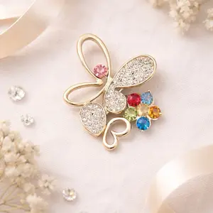 Butterfly Brooch Gold Crystal, Colorful Rhinestone Pin, Elegant Butterfly Jewelry, Gift for Her, Wedding Brooch, Statement Pin, Vintage Styl