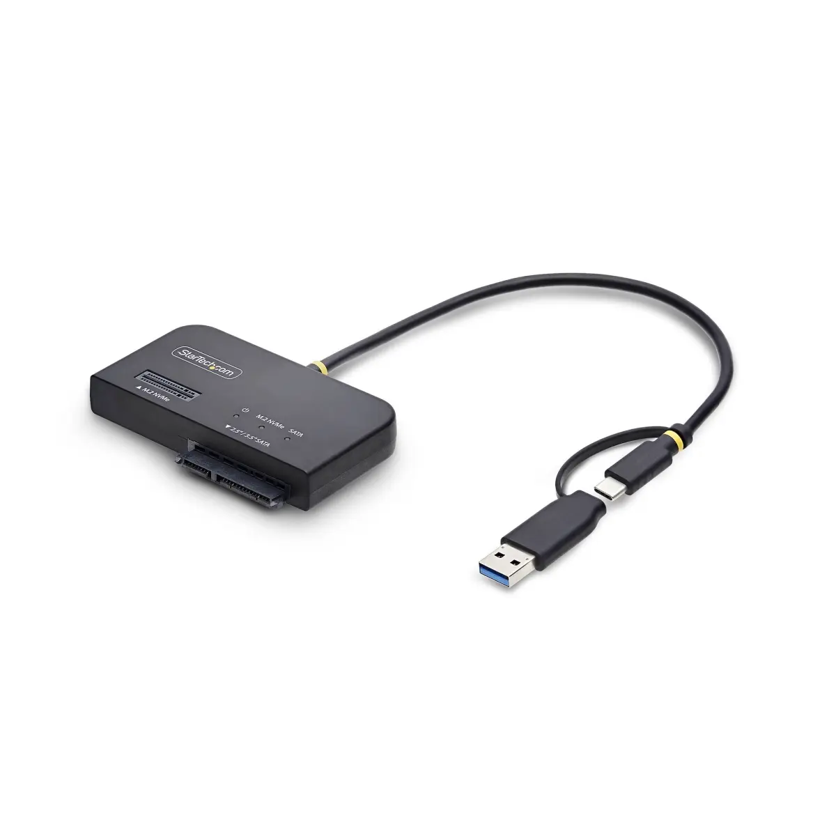Startech USB31CSAT3M2E Hard Disk Docking Station - Tool-Free Portable External SSD Enclosure for 2.5in SATA, M.2 NVMe, 3.5in SATA Drives, 10Gbps Reader, Bus Powered for IT Pros, Diagnostics & Troubleshooting, Black ABS, 0.6in H, 0.73lbs, 1ft Cable, 12V DC