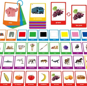 Mother's Day 60 English Spanish Flash Cards, Double-Sided Nouns Cards Bilingual Sight Words - Animals, Colors, Food, Vehicles Cards, Language Vocabulary Learning Tool for Beginners 5+ with 2 Reclosable Rings