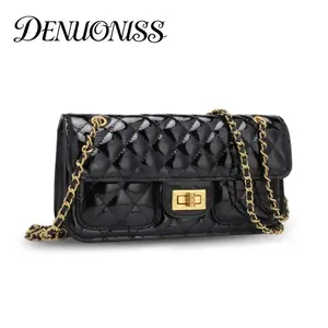 Leather-covered black and gold classic multi-purpose single-shoulder crossbody bag with diamond-shaped chain strap tiktokshopspringglowup,summervibes Elegant Bag Stylish Versatile Bag