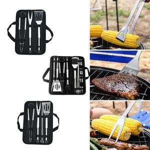 3/7/20 Pcs Stainless Steel BBQ Tool Set Complete Grill Accessories Kit with Spatula Tongs Forks for Outdoor Camping Barbecue High-Temperature Resistant Utensils