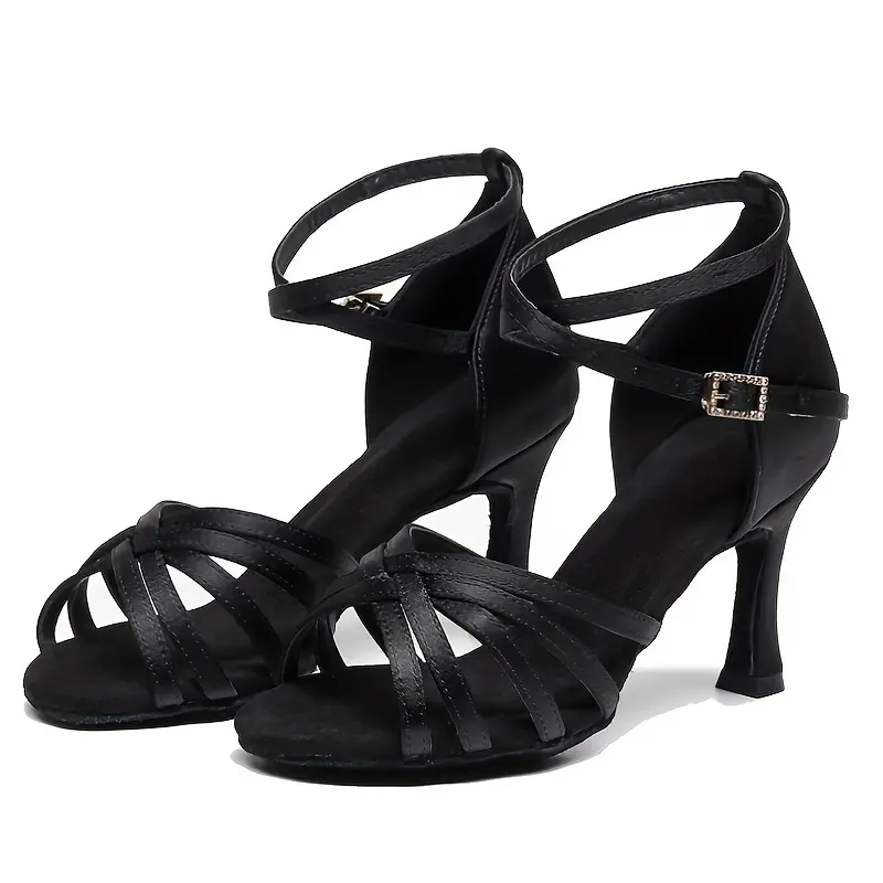 Unisex Professional Latin & Ballroom Sporty Dance Footwear - 2.76in Heels, Upgraded Satin Material, Diamond Buckle, Fur Sole, All-Season Indoor Shoes for Professional Dancers, Sporty Dance Shoes