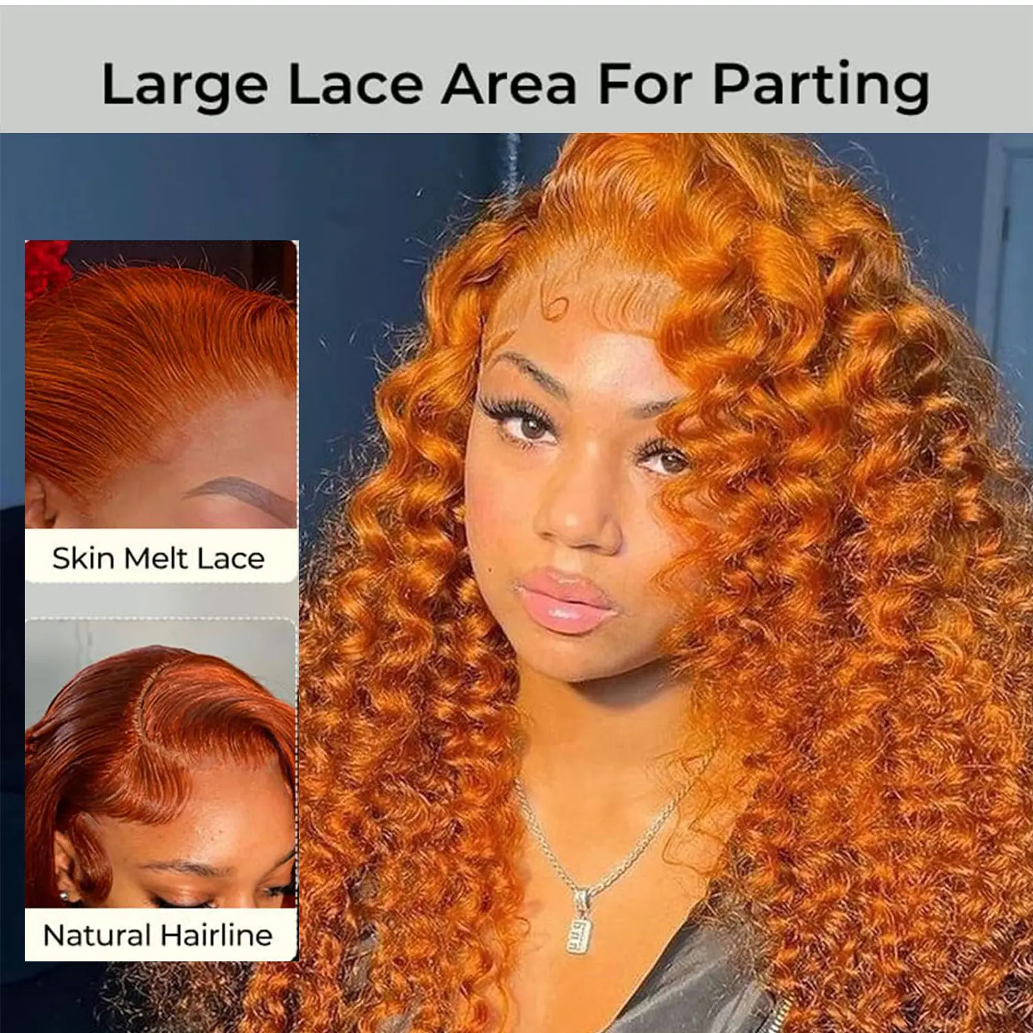 Women's 13x6 Transparent Swiss Frontal Lace Wig - 100% Human Hair Deep Wave Colored Glueless Wig, 200% Density, Comfortable Fit for Parties, Orange Ginger Color, Colored Wig