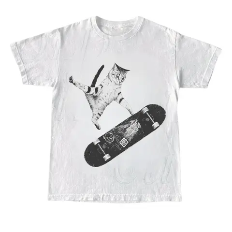 Vintage Style Emo Skater Cat Graphic Tshirt Casual Crewneck, Fantasy Kitten Tshirt, Cute Cat Shirt, Love Cat Tshirt, Meme Cringe Funny Dumb Shirts, Unisex Shirt Menswear Womenswear Streetwear