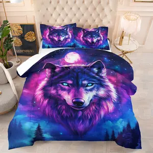 Multiple Wolf Head Series Quilt Sets (2-3 Pieces): Includes 1 Quilt with Filling + 1/2 Pillowcases (no Filler), Realistic 3D Wolf Heads, Dark Line Art Wolf Heads, Snowfield White Wolf Heads, for Bedrooms, Gaming Room, Home Decor, Decorative Bedding Set