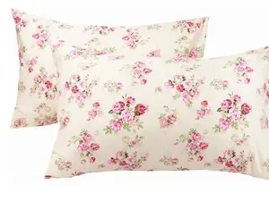 2 Piece Pillow Cases, 100% Cotton Red Floral Pillow Covers with Envelope Closure, Super Soft and Cozy
