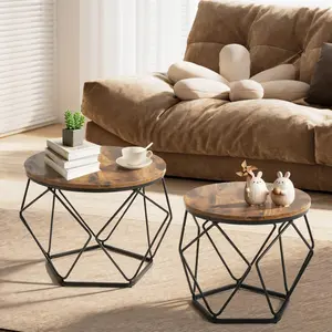 Modern Round Coffee Table Set of 2 (19” & 15”), Geometric Accent Tables with Hidden Storage Lid, Small Living Room Coffee Tables for Apartment, Bedroom & Lounge