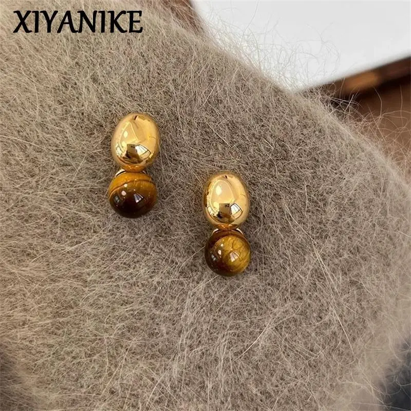 Vintage Tiger Eye Stone Ear Stud Piercing Earrings For Women Lady Fashion New Jewelry Gift Party серьги