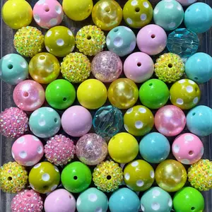 Pastel Gumball Mix 20mm Bubble Gum Bead Mixes Pink Blue Green and Yellow Chunky Bead Mixes for Crafts Jewelry Making Key Chains Pens