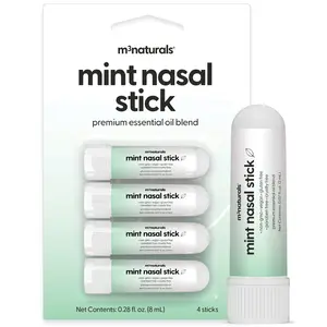Mint Nasal Inhaler Stick| Essential Oil Aromatherapy Inhaler | Refreshing Mint & Eucalyptus Scent | Portable, Non-Medicated Vapor Stick for Daily Wellness, 4 pack, by M3 Naturals