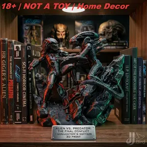 Alien Monster Battle Alien Hunter Figurine, Dark Fantasy Style Collectible Handmade Decorative Ornament, Home Desktop Art Display