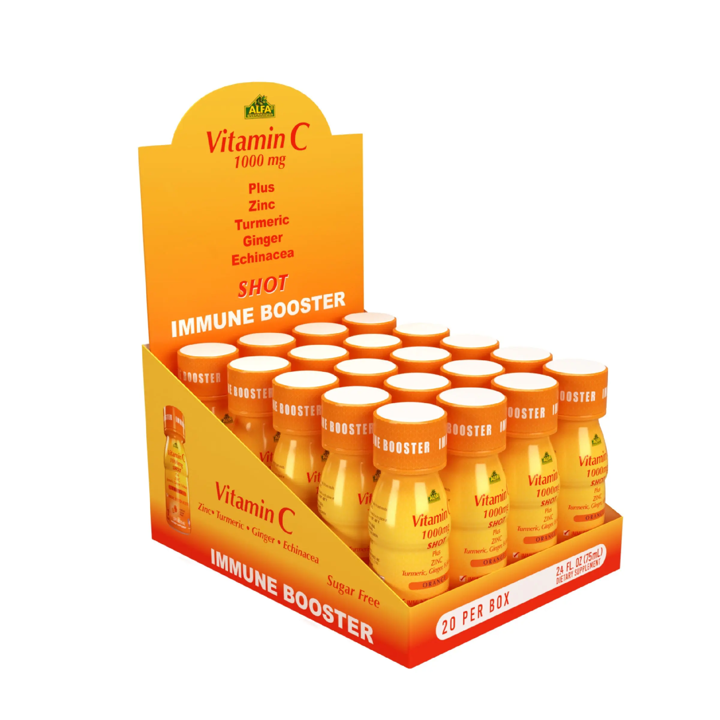 Vitamin C Immunity Shot 1000mg – With Zinc, Ginger & Echinacea – 20 Pack (2.4oz each)