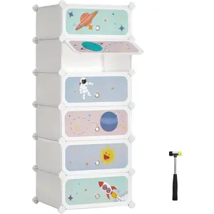 Kids' Shoe Rack with Doors, 6-Slot Stackable Storage Organizer, Plastic Wardrobe, Toys, Books, Clothes, 12.2 x 16.9 x 41.3 Inches, Cloud White ULPC904W01