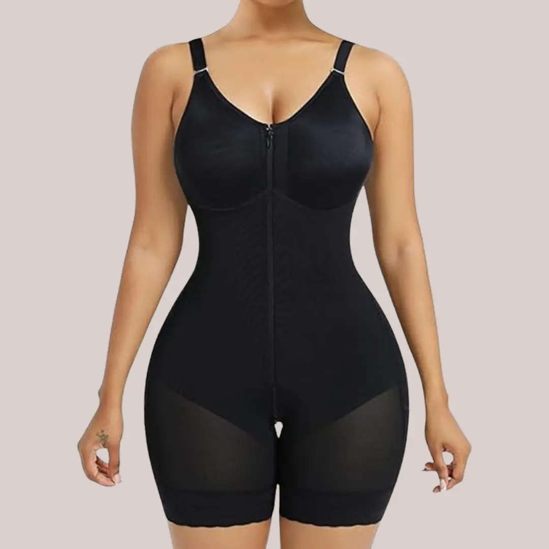 Women's Premium Adjustable Compression Contoured Shaper Bodysuit - Faja Body Shaper, Discreet, Elasticity, Control Shapewear, Waist Control Girdle, Butt-Lifting, Detachable Shoulder Straps, Zipper Crotch, Thin Design, Built-In Elasticized Structure
