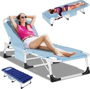 DoCred Face Down Folding Tanning Chair with Cushion,Oversized 5-Position Recliner, Detachable Pillow, Portable Chaise Lounge for Sunbathing, Beach, Pool, Camping